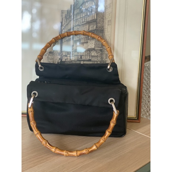 Gucci Handbag with Bamboo Handles. Black Leather & Nylon Canvas - Picture 3 of 14